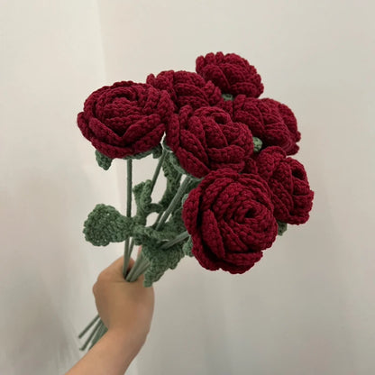 1pc Modern Elegance Knitted Rose – Single Artificial Flower for Home Decoration, Dining Table & Wedding Bouquets