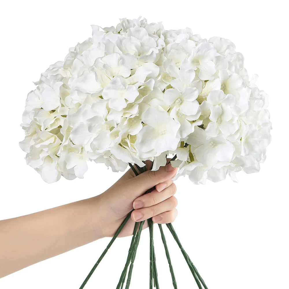 6pcs Artificial Hydrangea Flowers with Stems – Silk Faux Blooms, 7 Color Options for DIY Wedding Centerpieces, Home & Party Decor