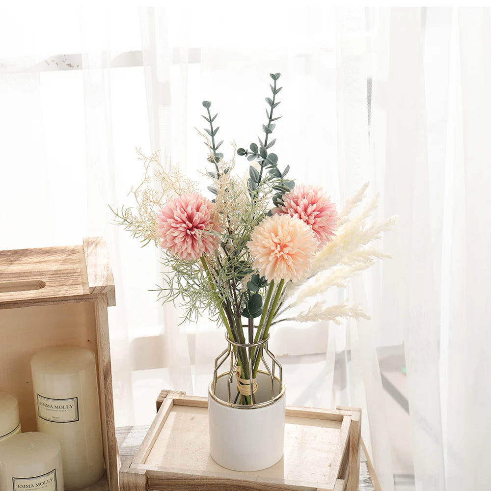 40cm High-Quality Artificial Mixed Bouquet – Silk Eucalyptus & Dandelion Flowers, 4 Color Options for Home, Table, Wedding & Party Decor