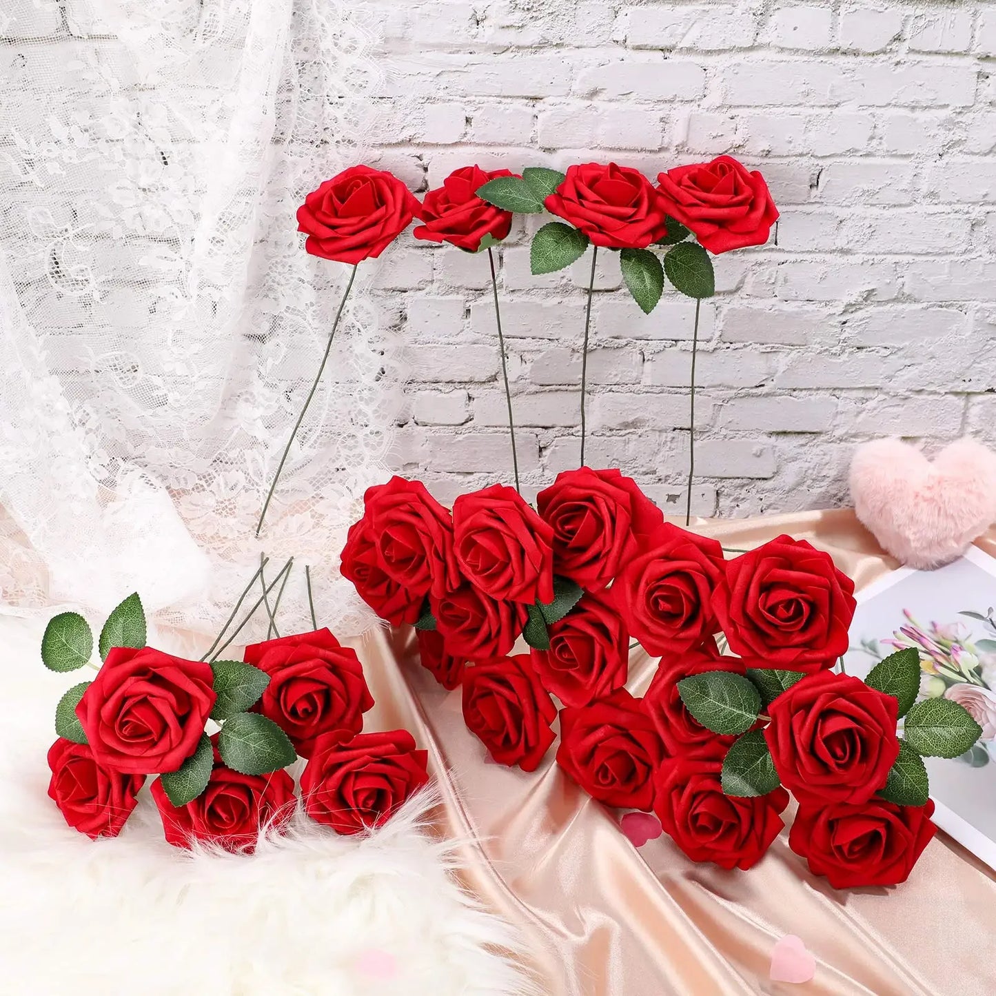 20/10pcs Artificial Red Roses with Stems – Real-Looking Fake Flowers for DIY Wedding Bouquets, Party, Christmas & Home Decor (5 Color Options)