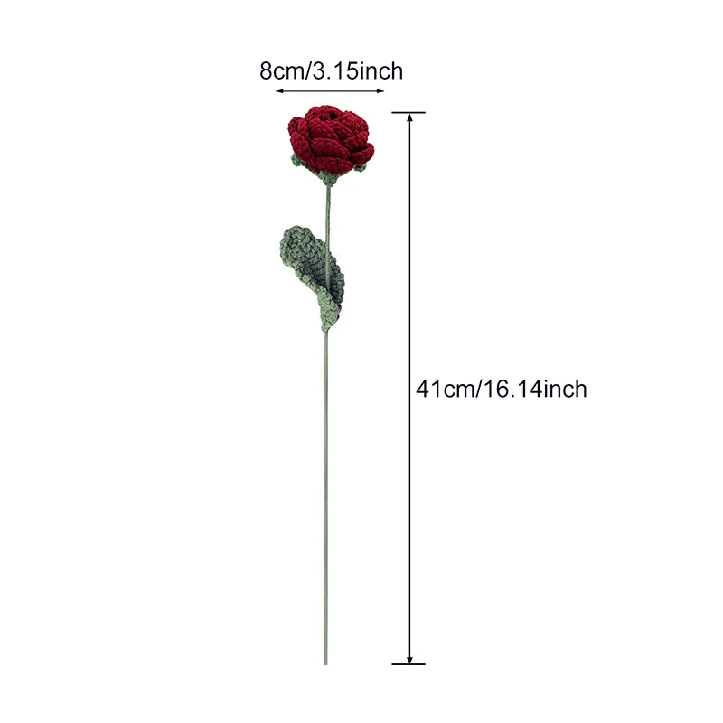 1pc Modern Elegance Knitted Rose – Single Artificial Flower for Home Decoration, Dining Table & Wedding Bouquets