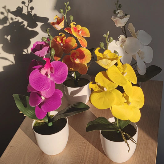 Artificial Butterfly Orchid Bonsai – 4 Color Options, Potted Plant for Desk, Dining Table, Home, Office & Wedding Decor Gift