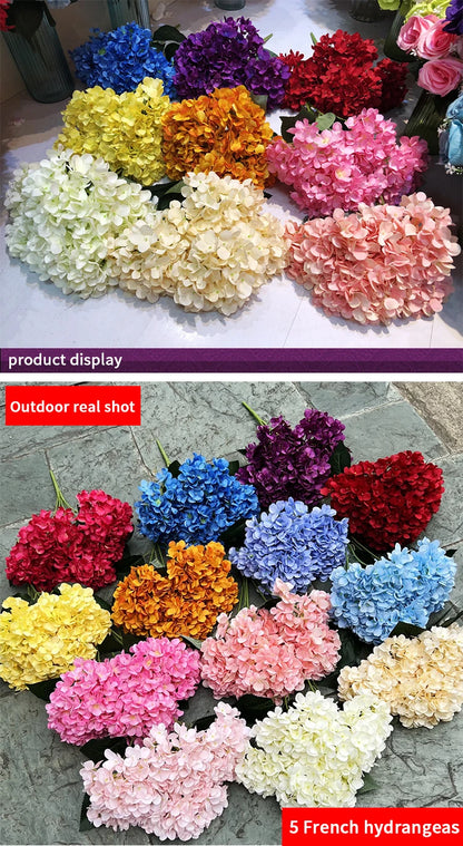 5 Heads Artificial Silk Hydrangea Bouquet, 17 Color Options for DIY Home Decor, Bridal Bouquets, Wedding & Party Arrangements