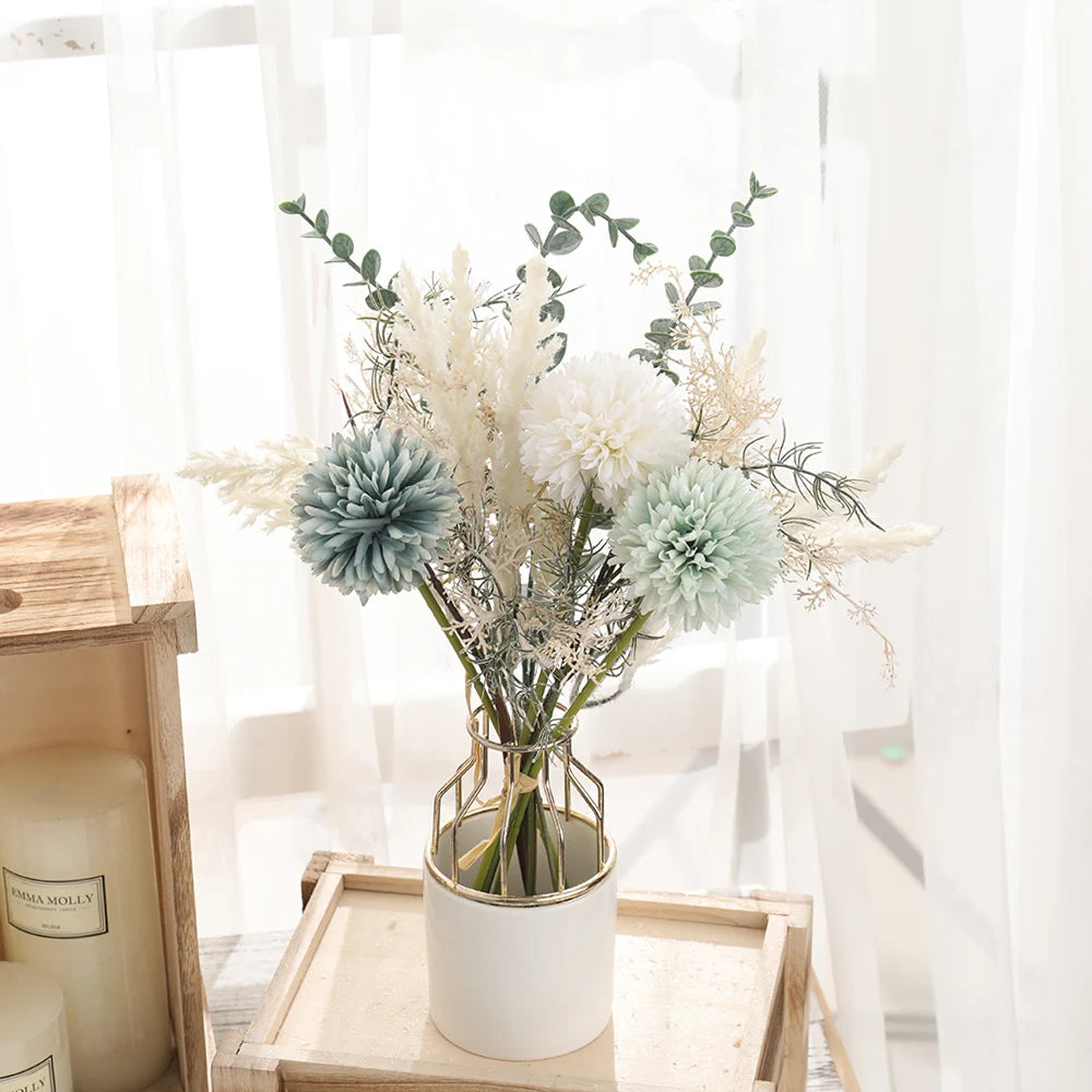 40cm High-Quality Artificial Mixed Bouquet – Silk Eucalyptus & Dandelion Flowers, 4 Color Options for Home, Table, Wedding & Party Decor